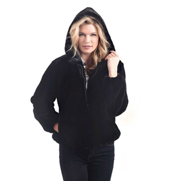 Vintage 70s Faux Fur Coat Brown Hood Full Oversized Jacket Bubble Sleeve Loeve M - Picture 7 of 16